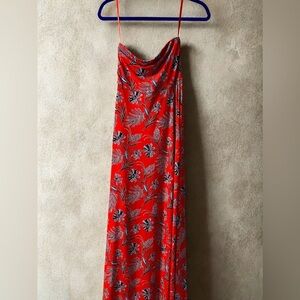 Banana Republic Strapless Red Floral Maxi Dress -
